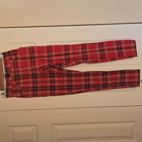 ❤️ Urban Outfitters Red Plaid Tapered Mom Pants Elastic Waist XS / 0–2 - Picture 7 of 13